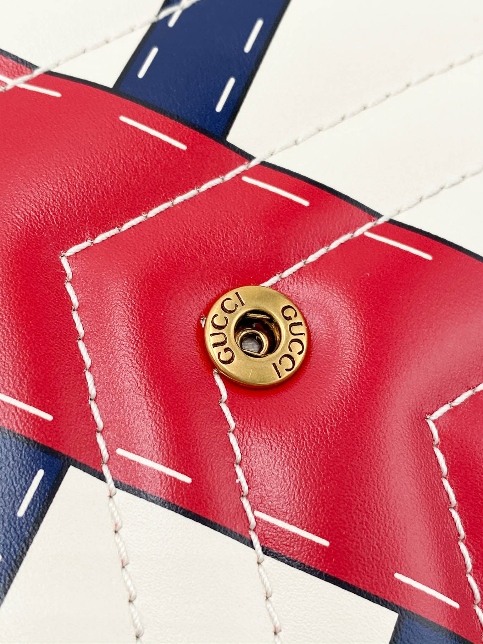 Gucci Marmont Chain Wallet Trompe L'oeil Red White Blue Leather Cross Body Bag