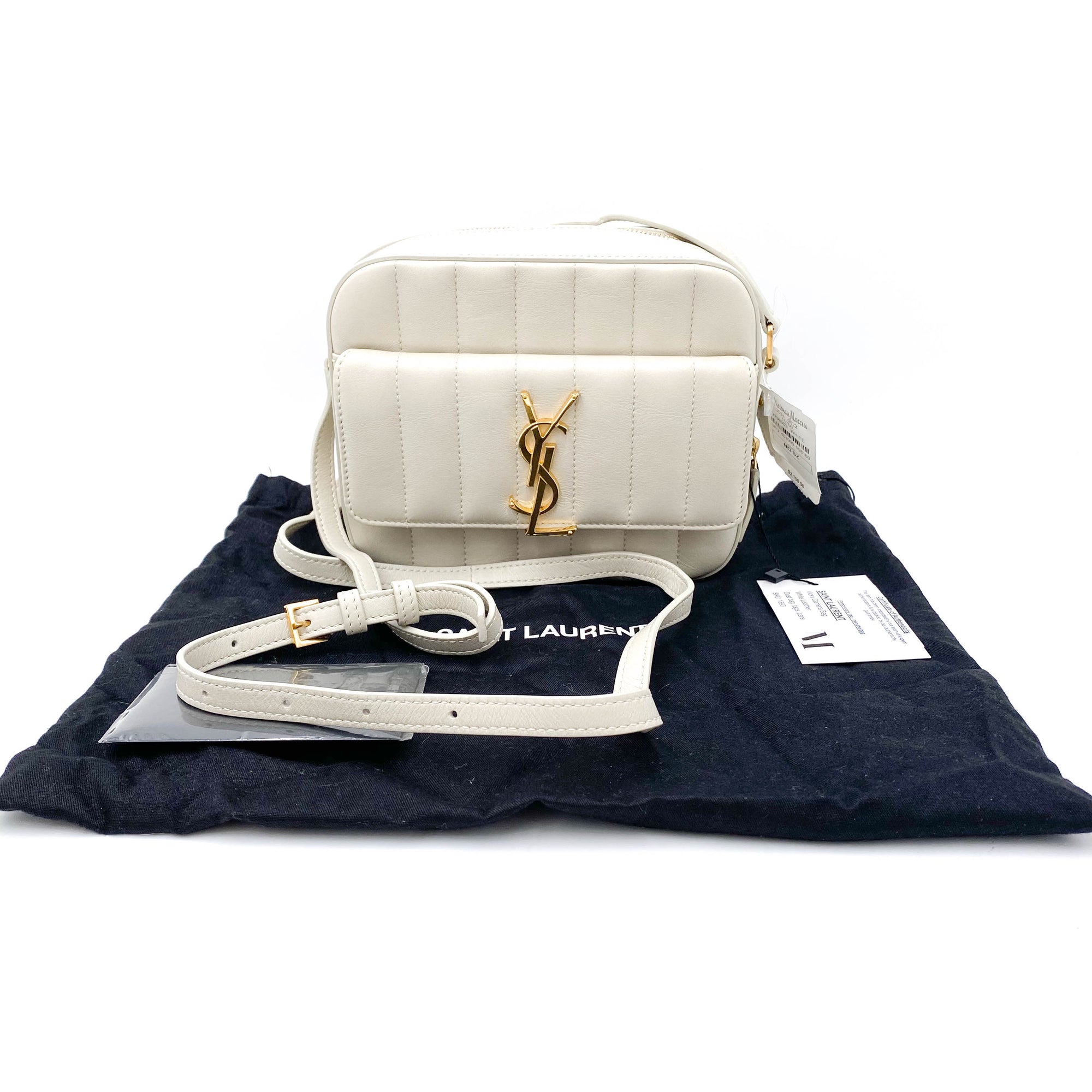 Saint Laurent Camera Vicky Matelasse White Lambskin Leather Shoulder Bag