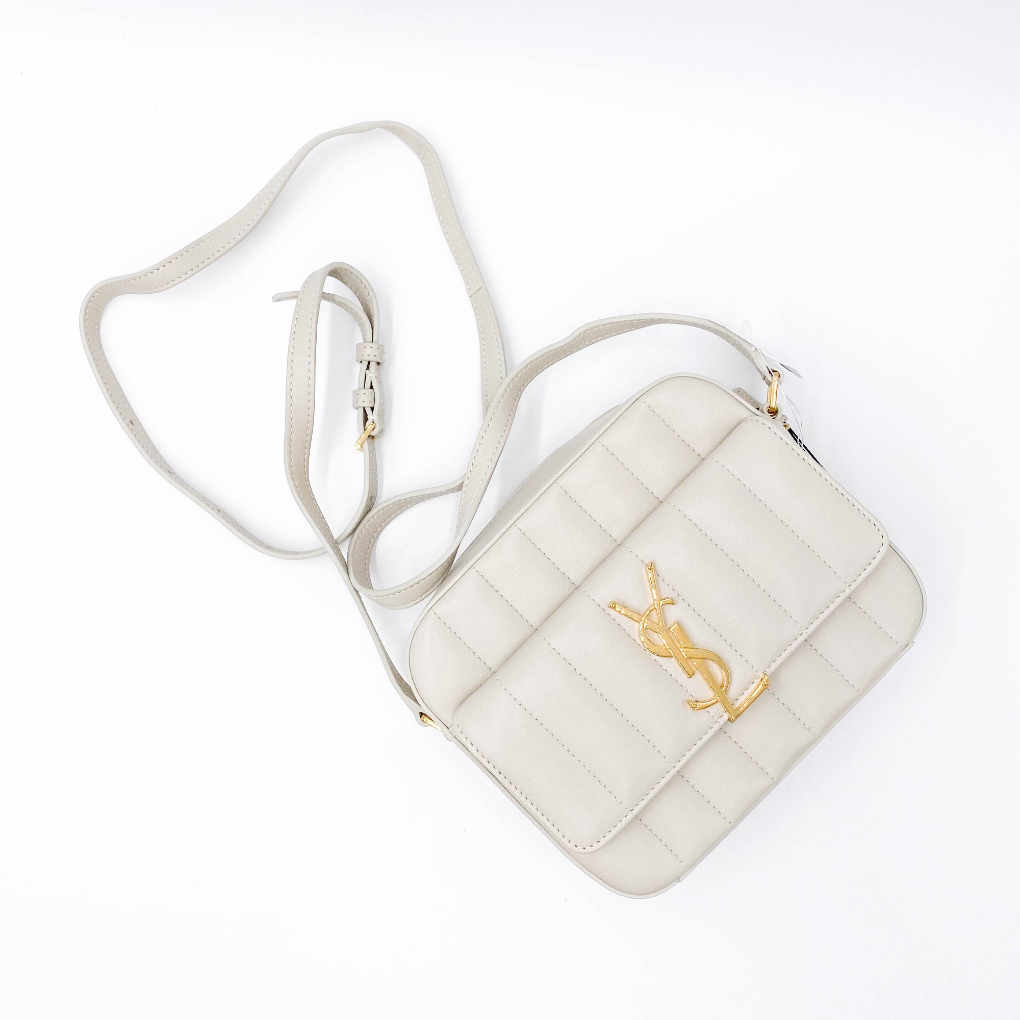 Saint Laurent Camera Vicky Matelasse White Lambskin Leather Shoulder Bag