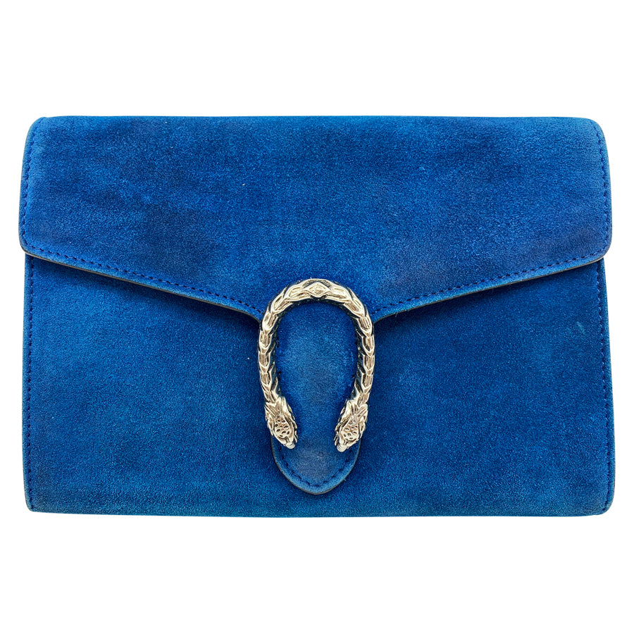 Gucci Chain Wallet Dionysus Mini Blue Suede Leather Cross Body Bag