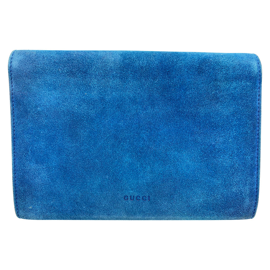 Gucci Chain Wallet Dionysus Mini Blue Suede Leather Cross Body Bag