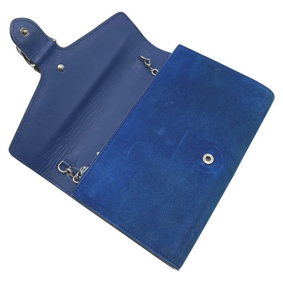 Gucci Chain Wallet Dionysus Mini Blue Suede Leather Cross Body Bag