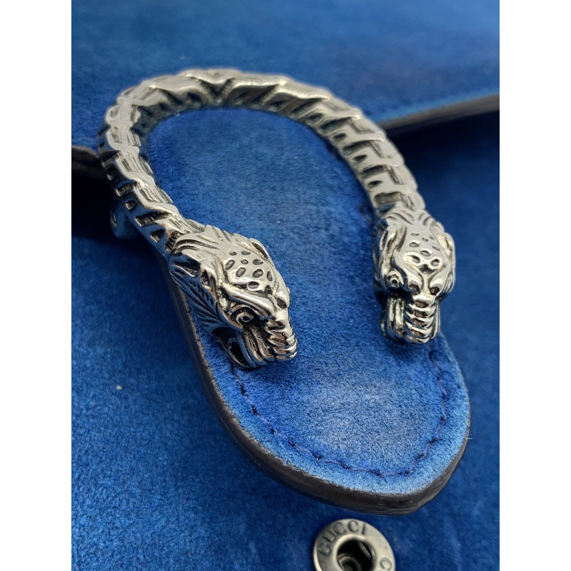 Gucci Chain Wallet Dionysus Mini Blue Suede Leather Cross Body Bag