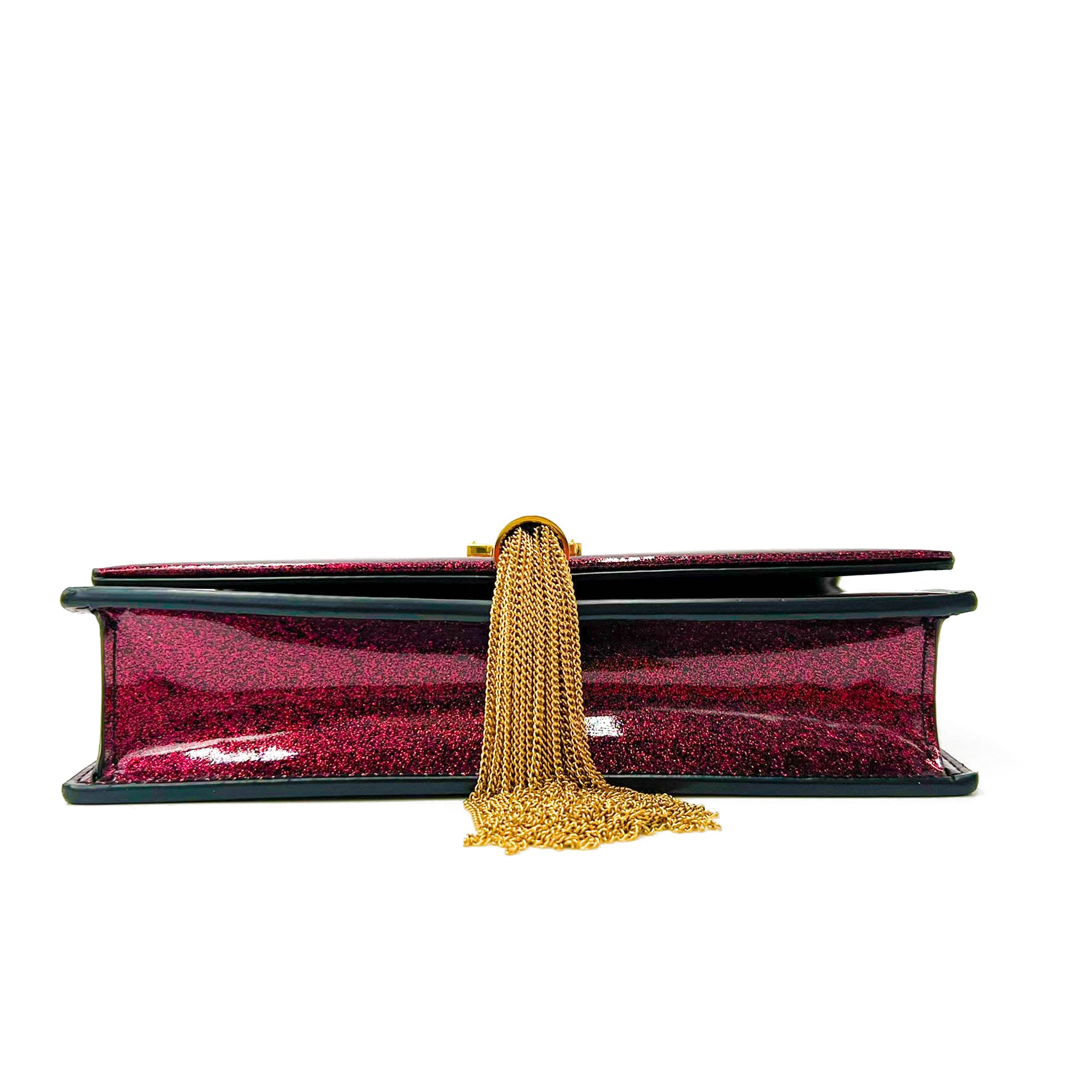 Saint Laurent Monogram Kate Chain Wallet New Chain Glitter Tassel Red Leather