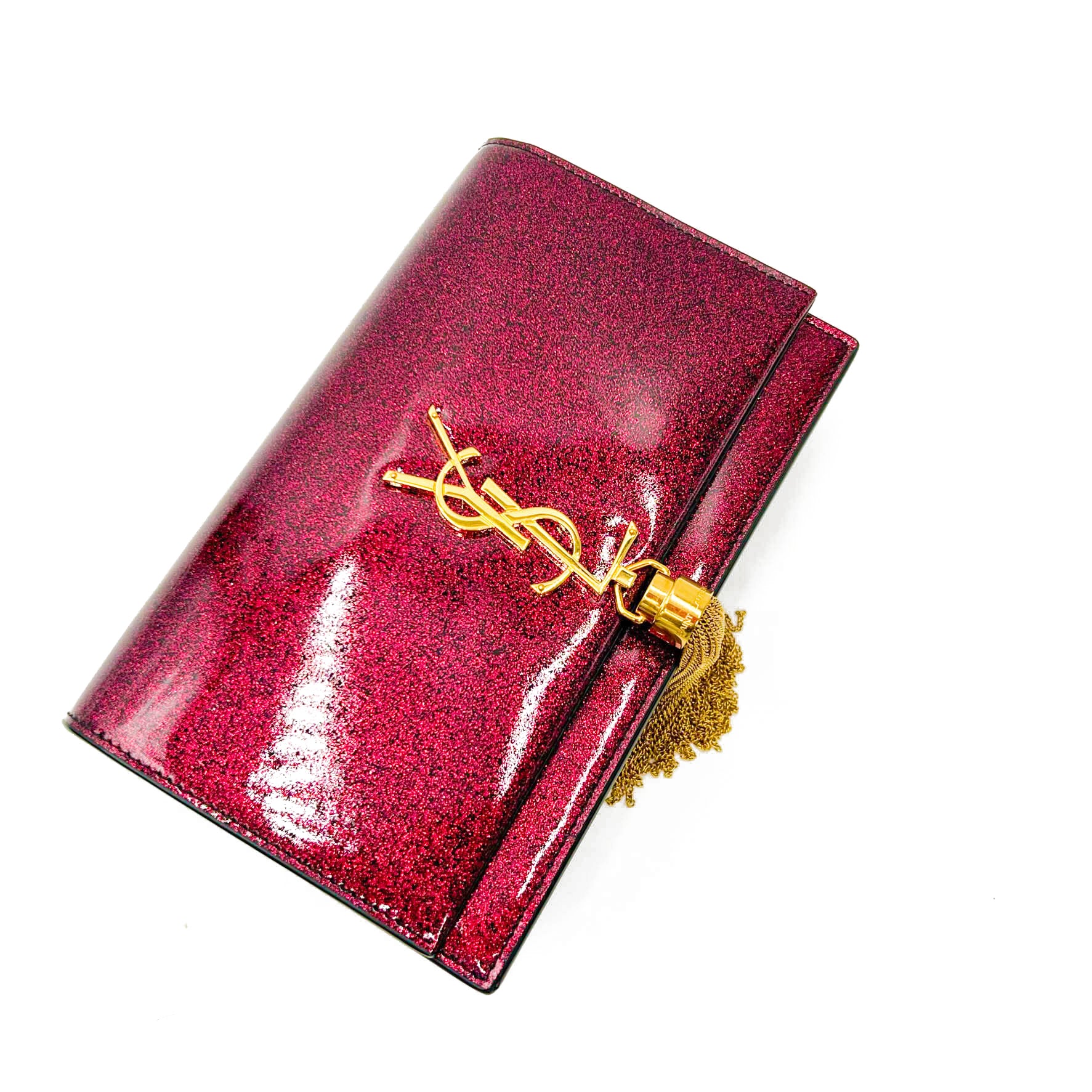 Saint Laurent Monogram Kate Chain Wallet New Chain Glitter Tassel Red Leather