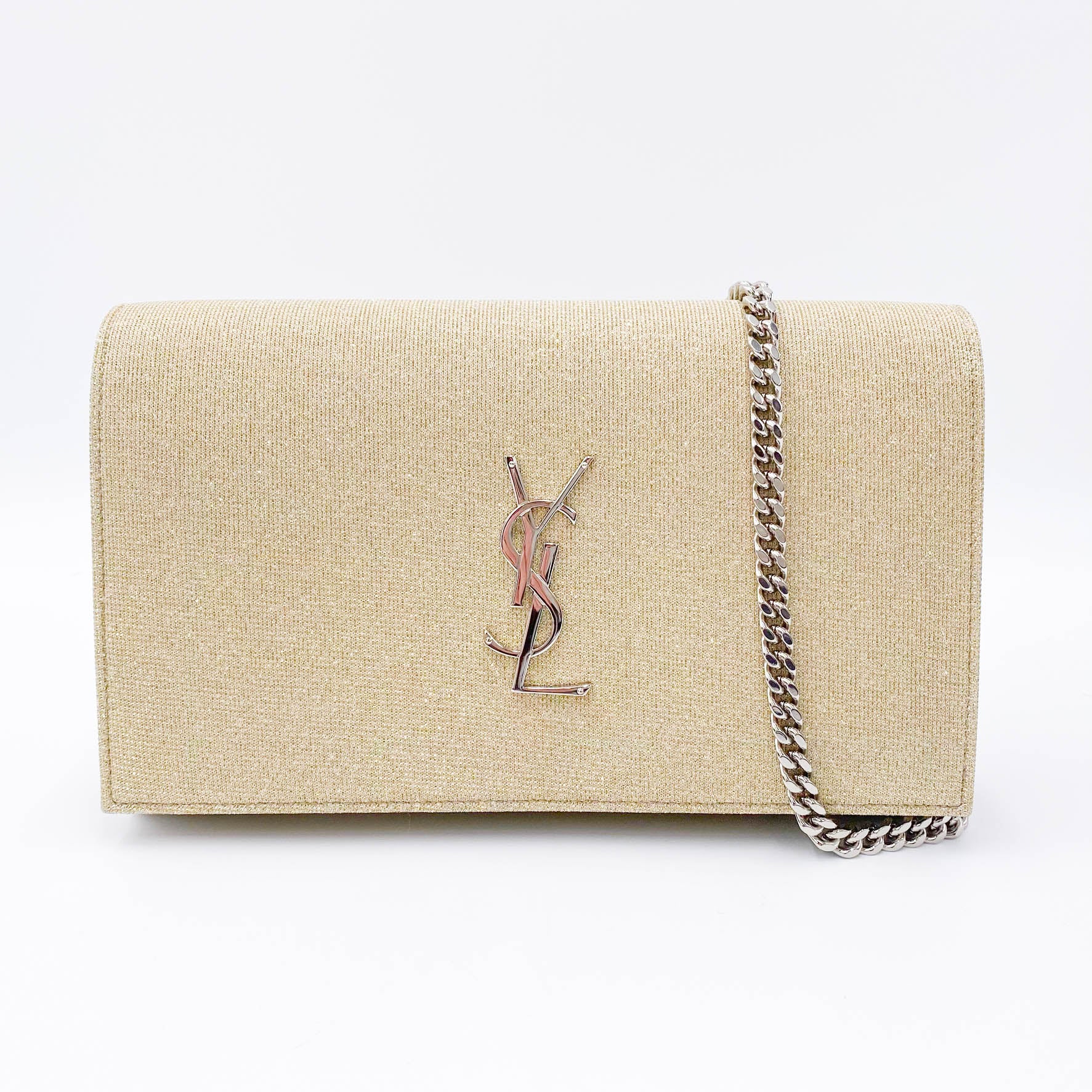 Saint Laurent Monogram Kate Chain Wallet Medium WOC Sparkle Gold