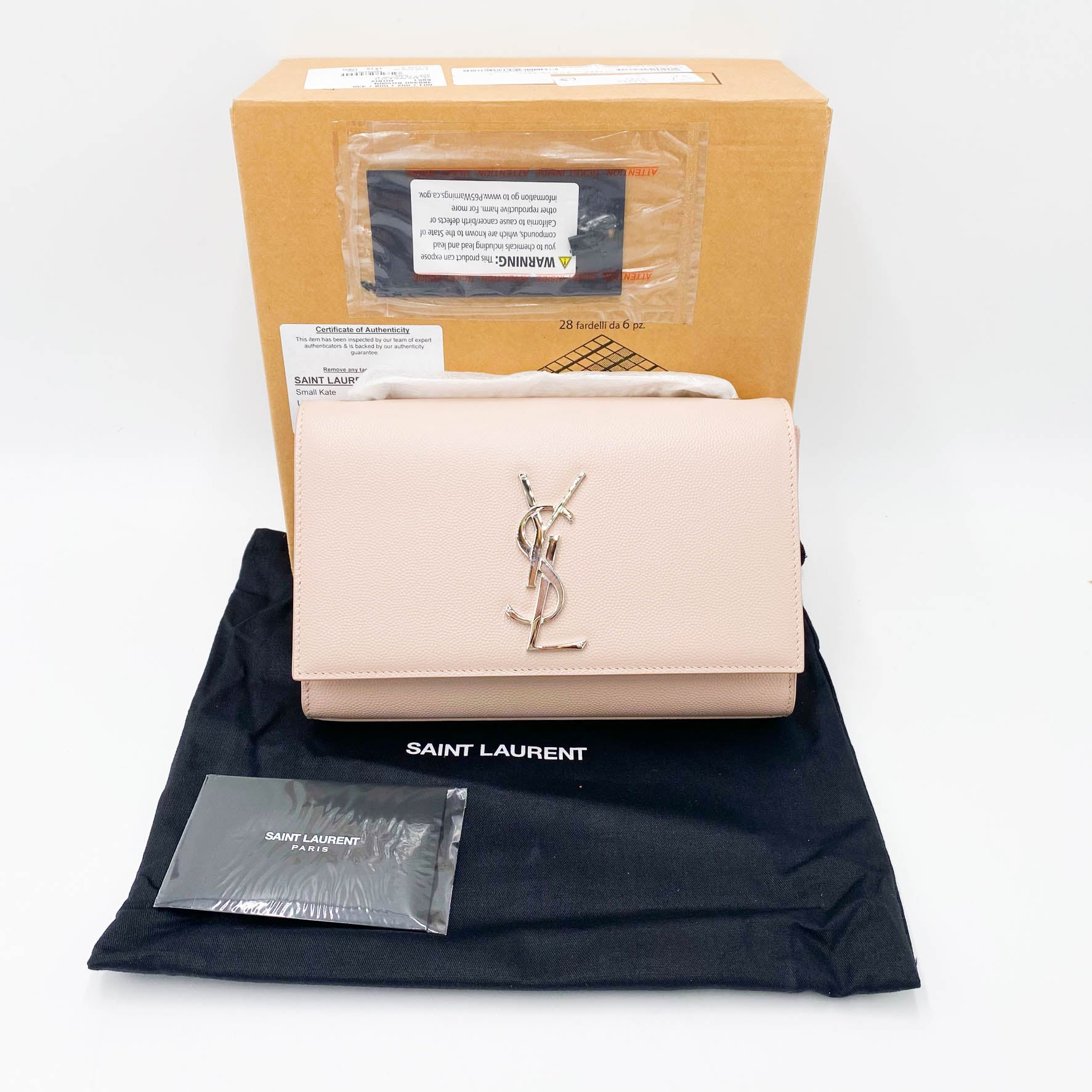 Saint Laurent Monogram Kate Grain De Poudre Small Pink Leather Shoulder Bag