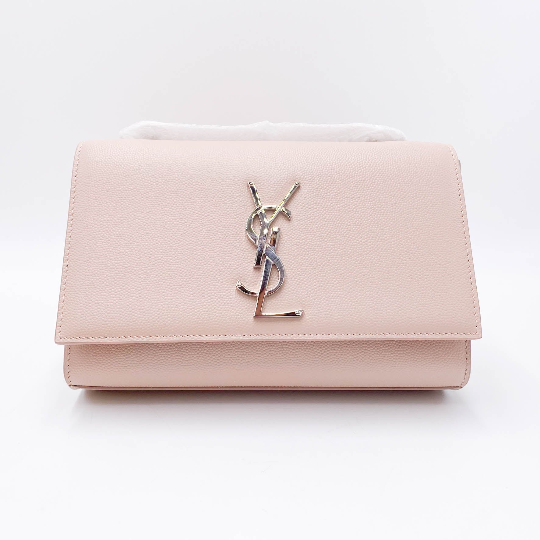 Saint Laurent Monogram Kate Grain De Poudre Small Pink Leather Shoulder Bag