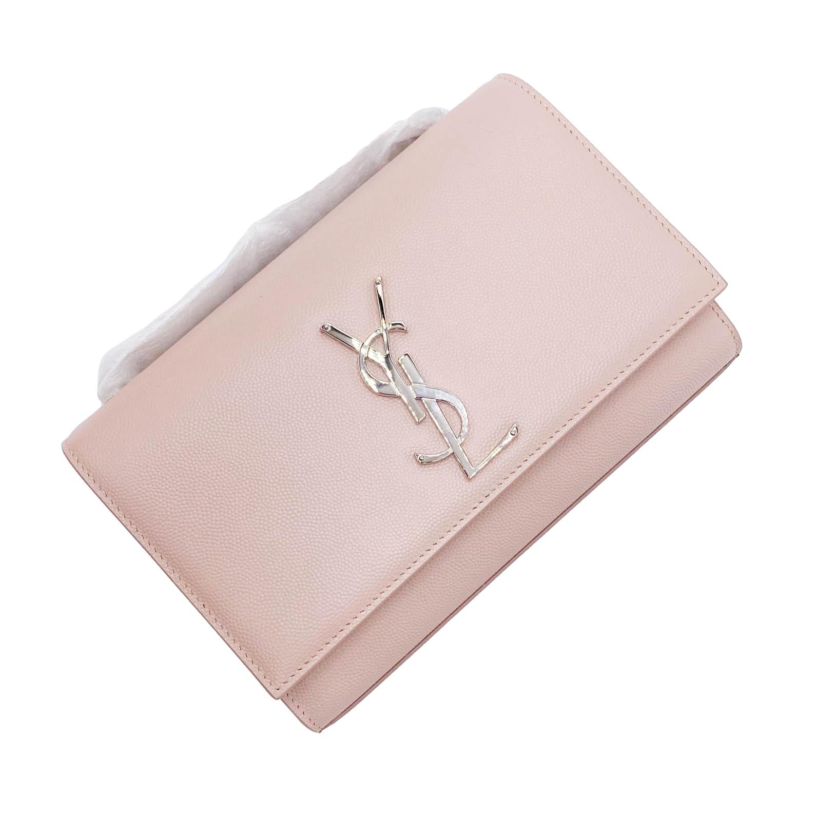 Saint Laurent Monogram Kate Grain De Poudre Small Pink Leather Shoulder Bag