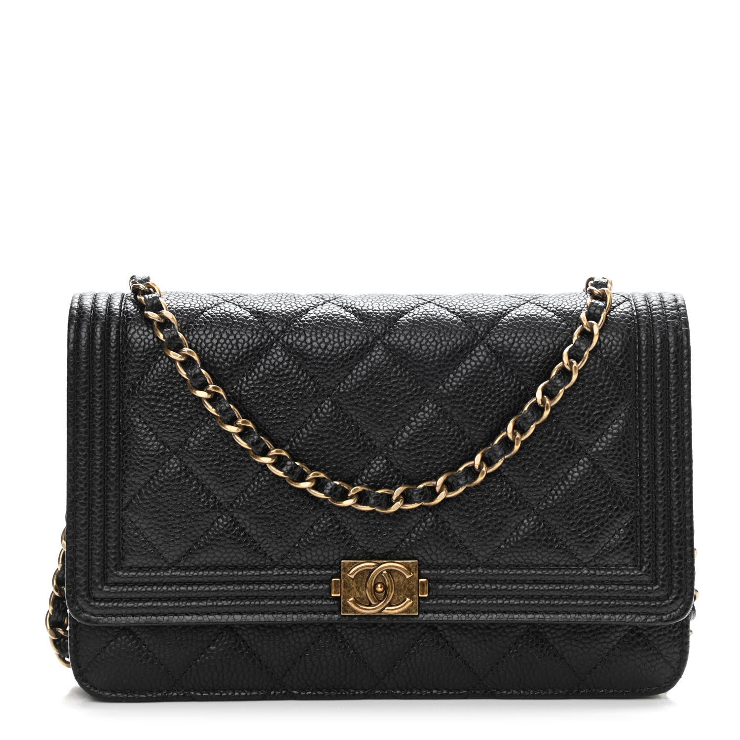 Chanel Caviar Quilted Boy Wallet On Chain WOC Black