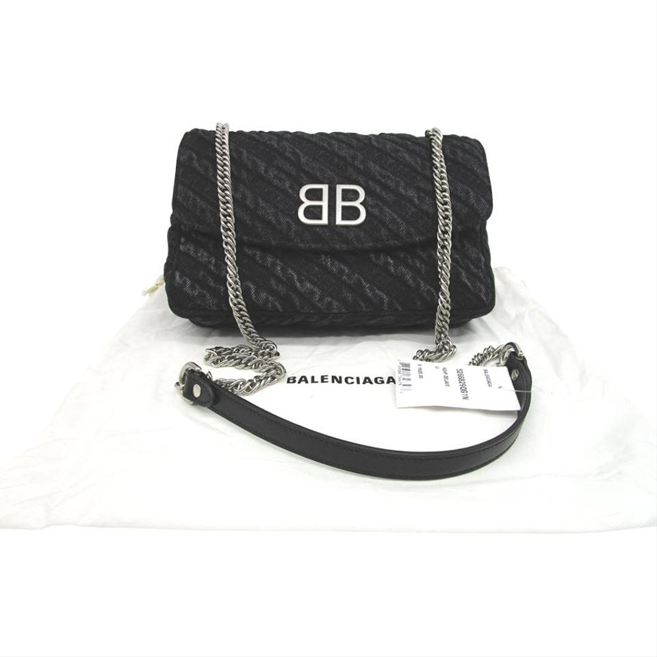 Balenciaga Bb Chain Wallet Destroyed Blue Denim Cross Body Bag