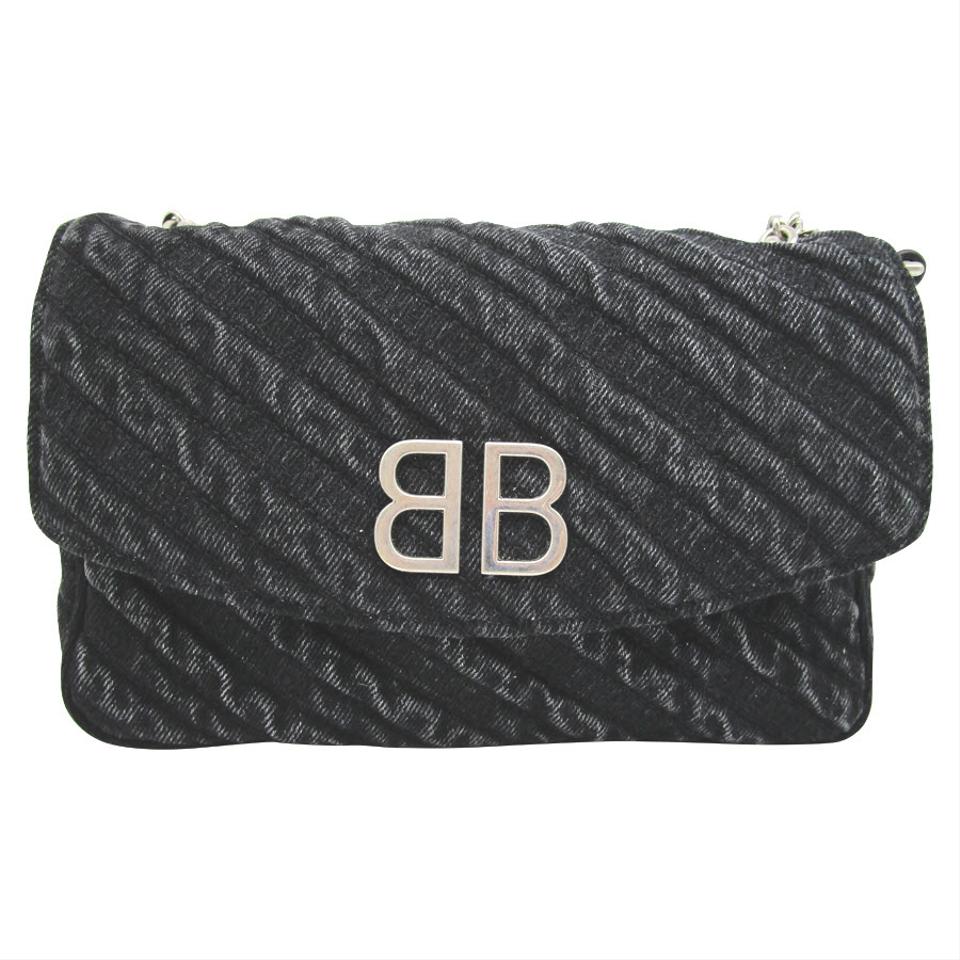 Balenciaga Bb Chain Wallet Destroyed Blue Denim Cross Body Bag