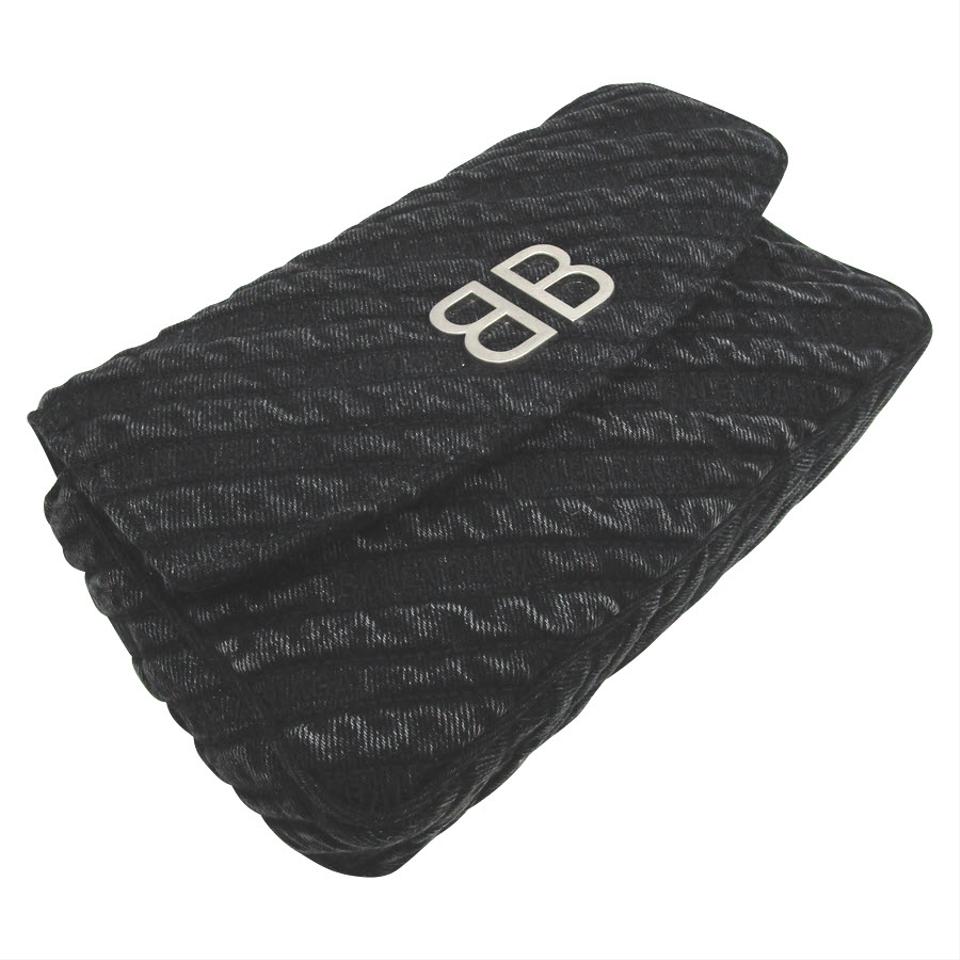 Balenciaga Bb Chain Wallet Destroyed Blue Denim Cross Body Bag