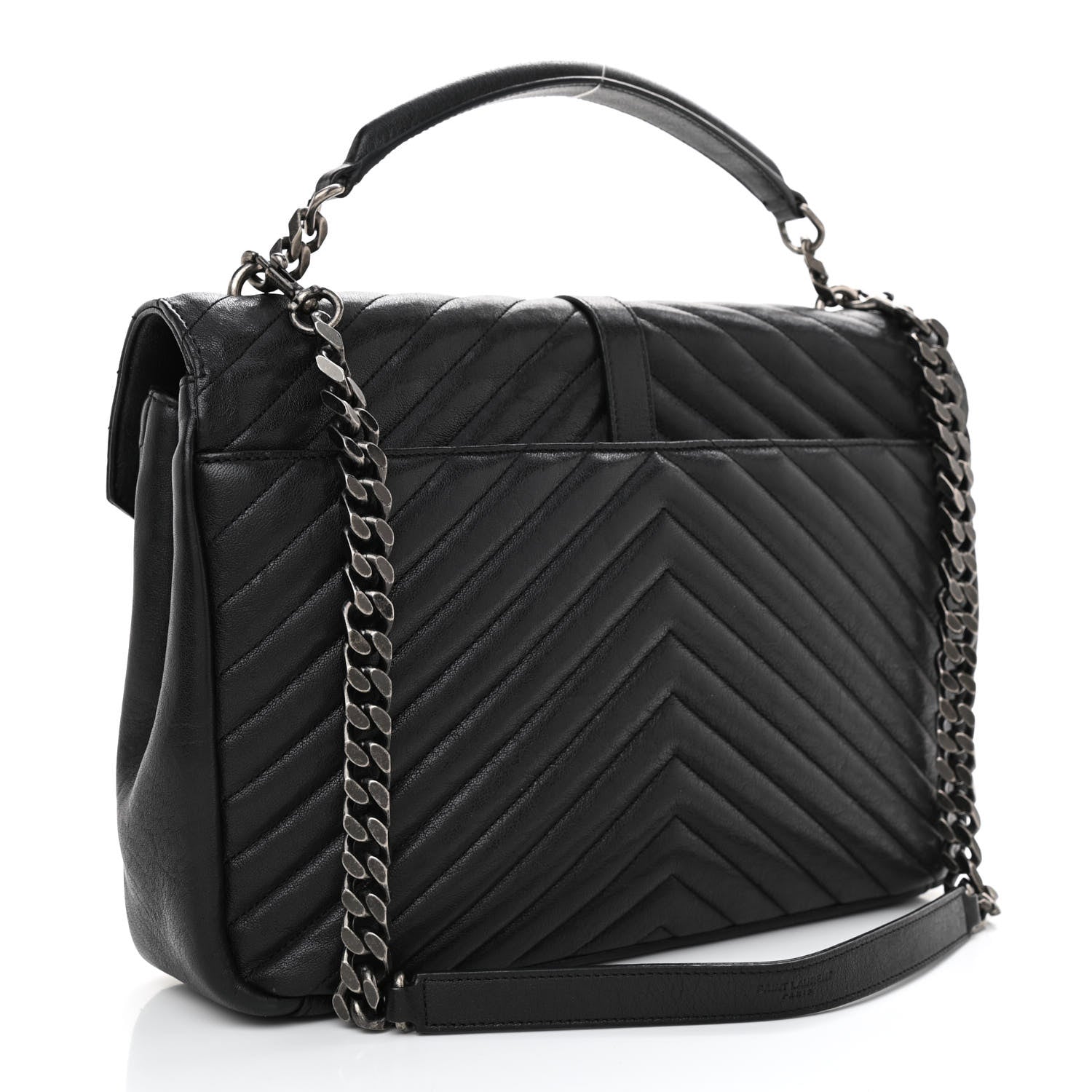 SAINT LAURENT Sheepskin Matelasse Chevron Monogram Large College Satchel Black