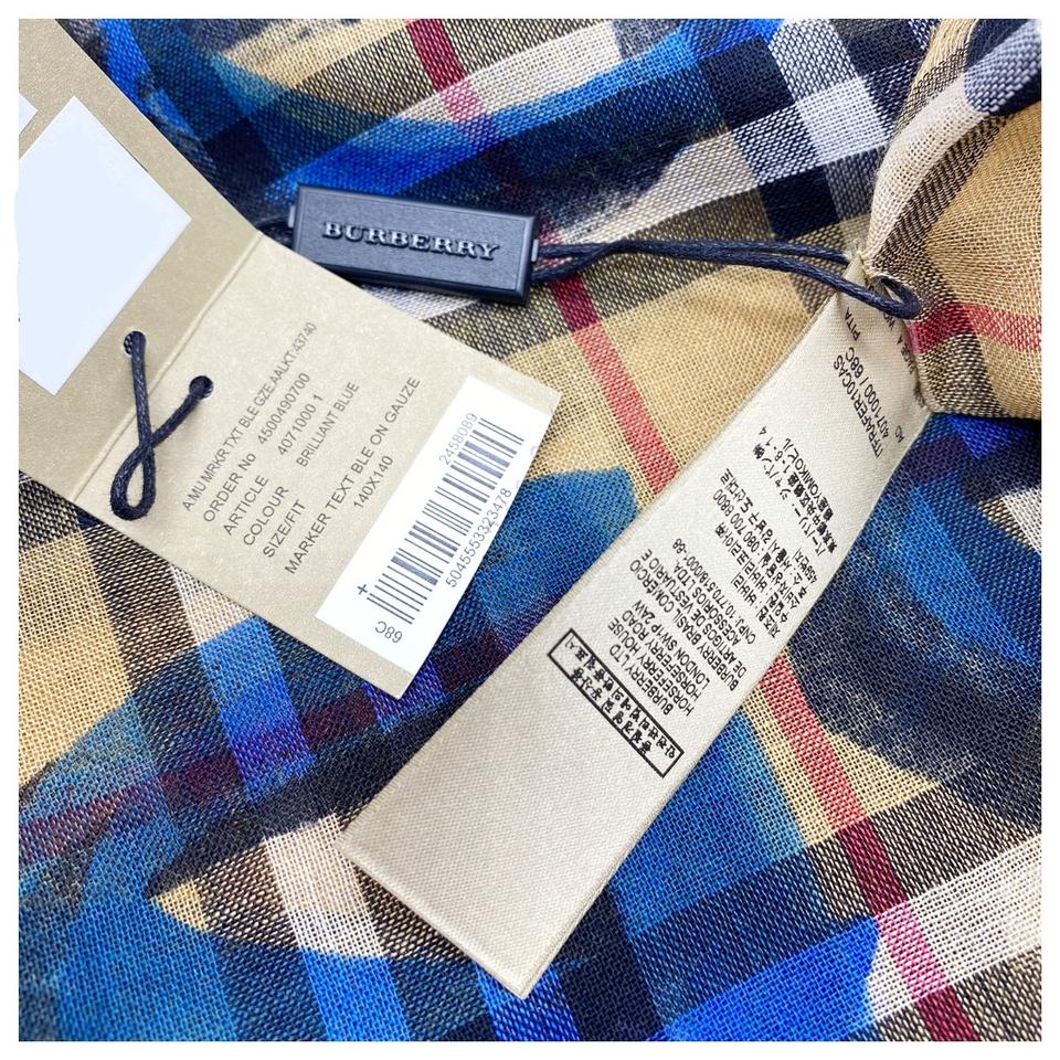 Burberry Blue Graffiti Graffiti-print Wool-silk Large Square House Check Scarf/Wrap