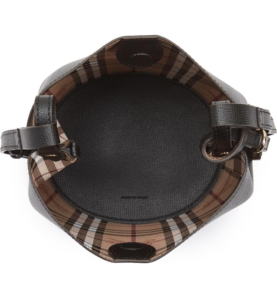 Burberry Bucket Haymarket House Check Small Lorne Black Leather Shoulder Bag
