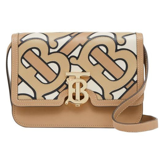 Burberry London Tb Pieced Monogram Beige Leather Shoulder Bag