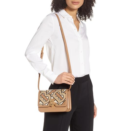Burberry London Tb Pieced Monogram Beige Leather Shoulder Bag