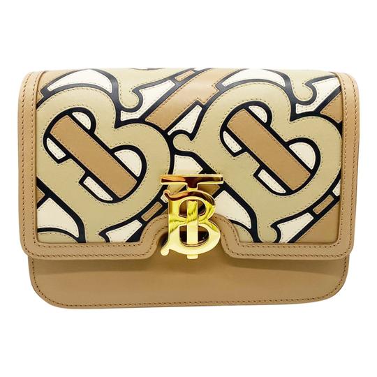 Burberry London Tb Pieced Monogram Beige Leather Shoulder Bag