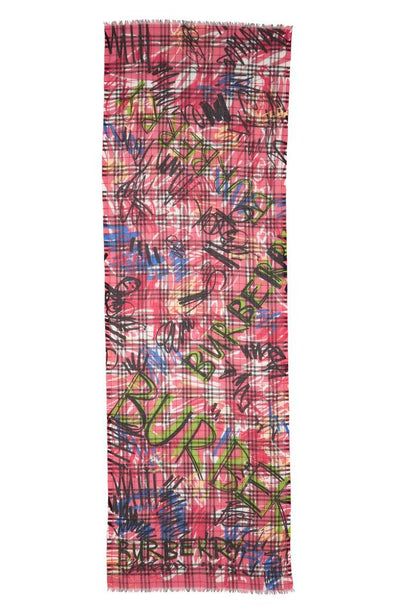 Burberry Pink Vintage Check Wool Silk Oblong Blossom Scarf/Wrap