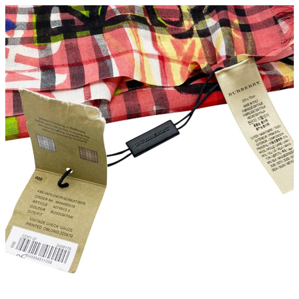 Burberry Pink Vintage Check Wool Silk Oblong Blossom Scarf/Wrap