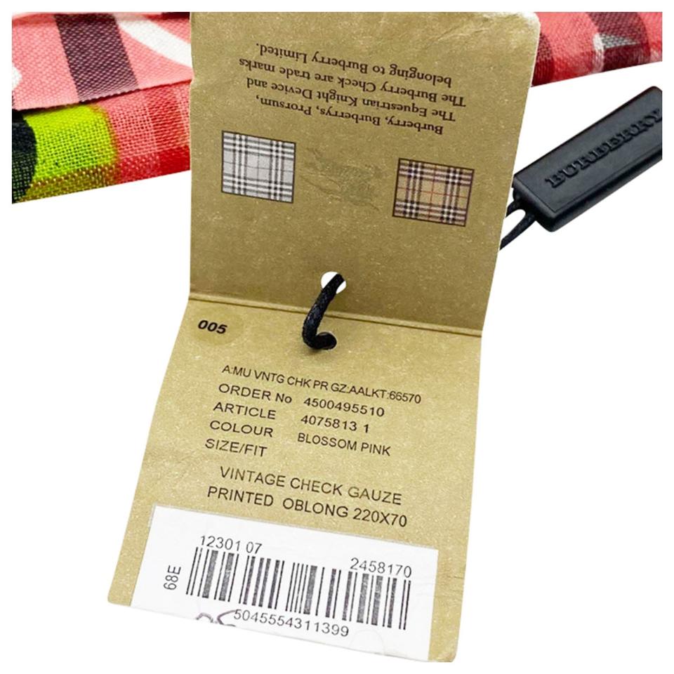 Burberry Pink Vintage Check Wool Silk Oblong Blossom Scarf/Wrap