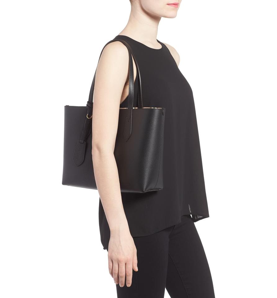 Burberry Reversible Small Lavenby House Check Black Leather Tote