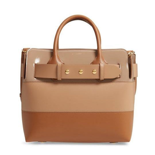 Burberry Small Belt Colorblock Satchel Brown Leather Tote