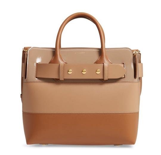 Burberry Small Belt Colorblock Satchel Brown Leather Tote