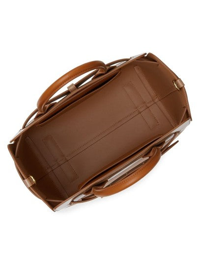 Burberry Small Belt Colorblock Satchel Brown Leather Tote