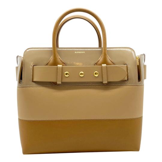 Burberry Small Belt Colorblock Satchel Brown Leather Tote