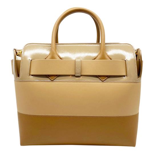 Burberry Small Belt Colorblock Satchel Brown Leather Tote