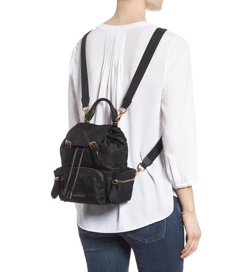 burberry leather detail nylon backpack Burberry Small Rucksack Technical & Leather Black Nylon Backpack