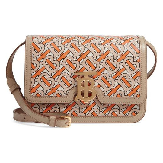 Burberry Tb Monogram Bright Orange Beige Leather Shoulder Bag