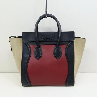 Celine Luggage Smooth Suede Mini Burgundy Rust Tricolor Calfskin Leather Tote