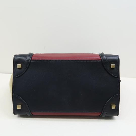 Celine Luggage Smooth Suede Mini Burgundy Rust Tricolor Calfskin Leather Tote