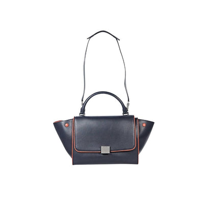 Céline Trapeze Small Calf Piping Blue Leather Shoulder Bag