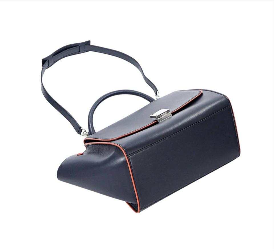 Céline Trapeze Small Calf Piping Blue Leather Shoulder Bag