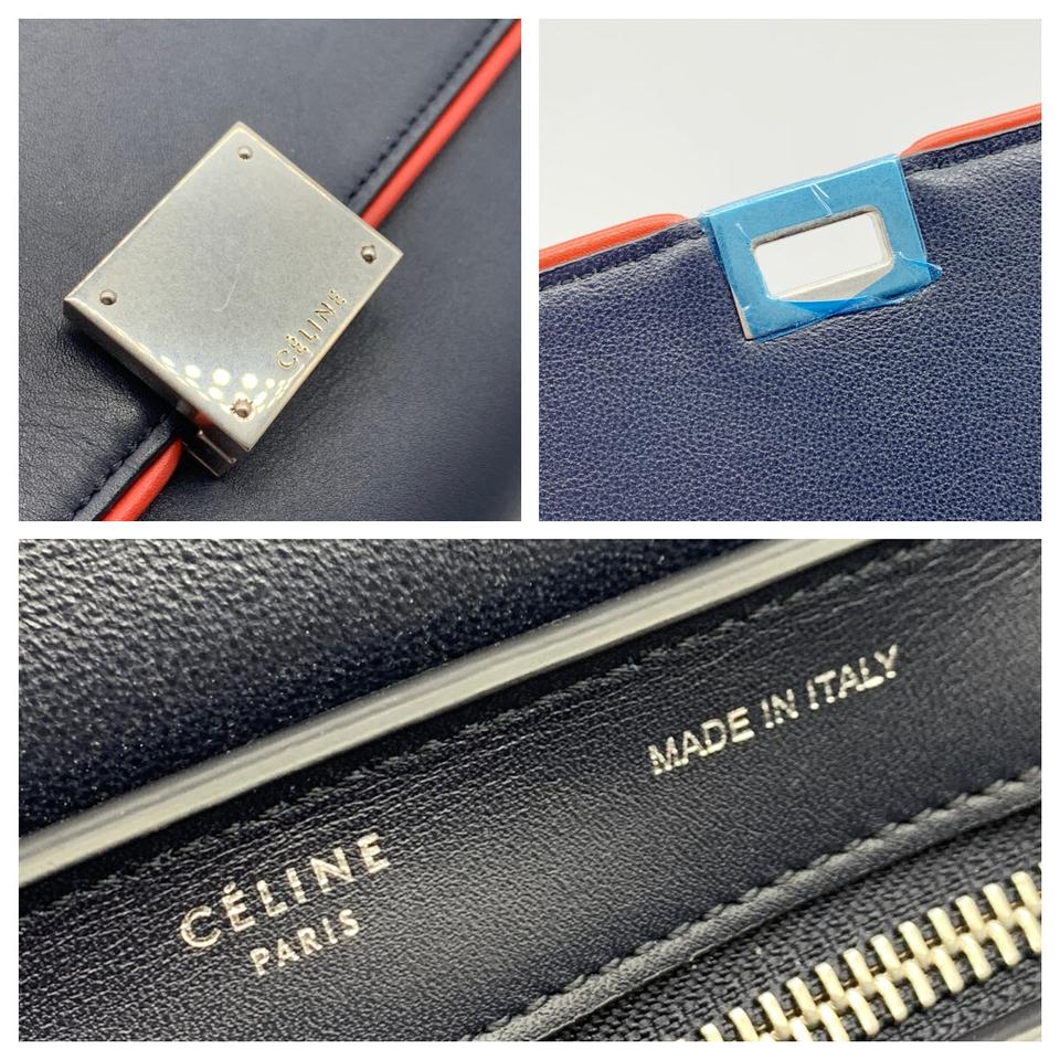 Céline Trapeze Small Calf Piping Blue Leather Shoulder Bag