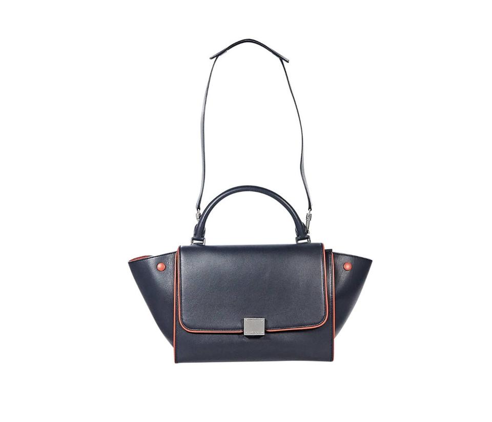Céline Trapeze Small Calf Piping Blue Leather Shoulder Bag