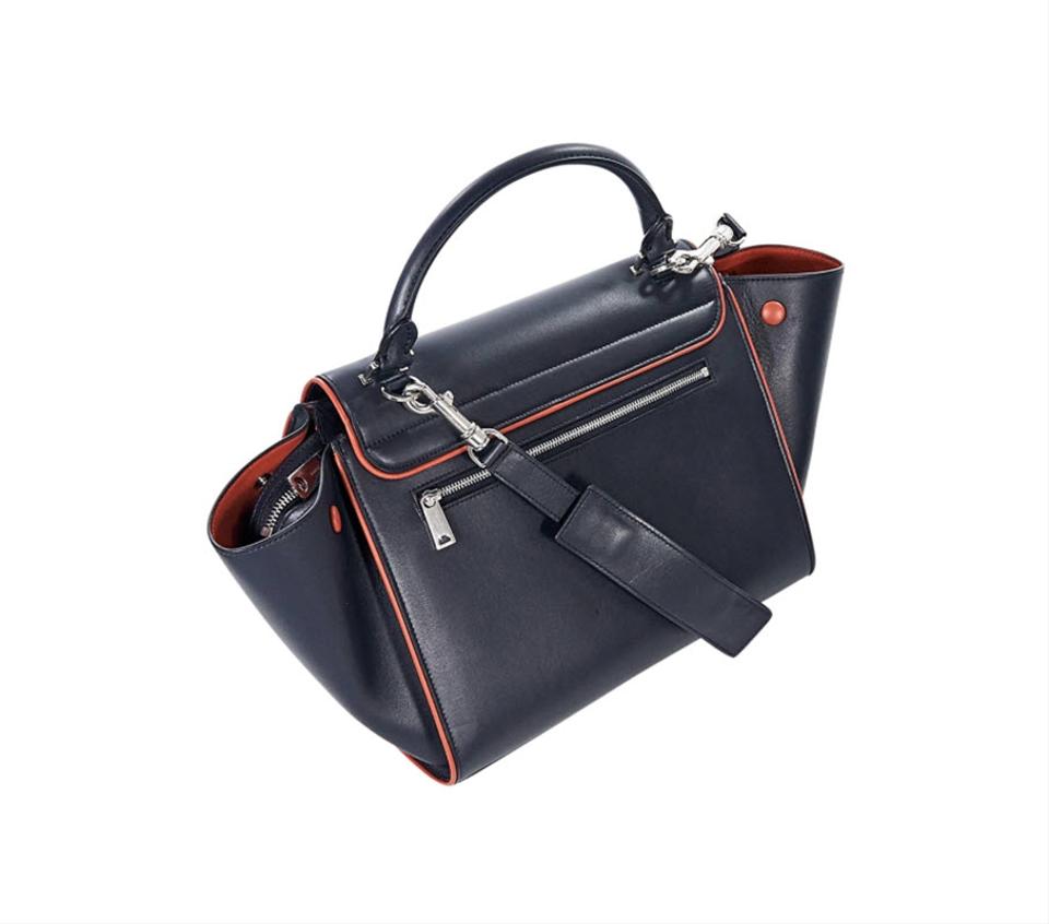 Céline Trapeze Small Calf Piping Blue Leather Shoulder Bag