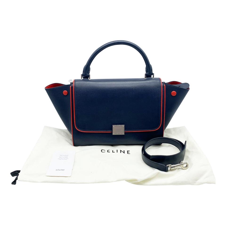 Céline Trapeze Small Calf Piping Blue Leather Shoulder Bag