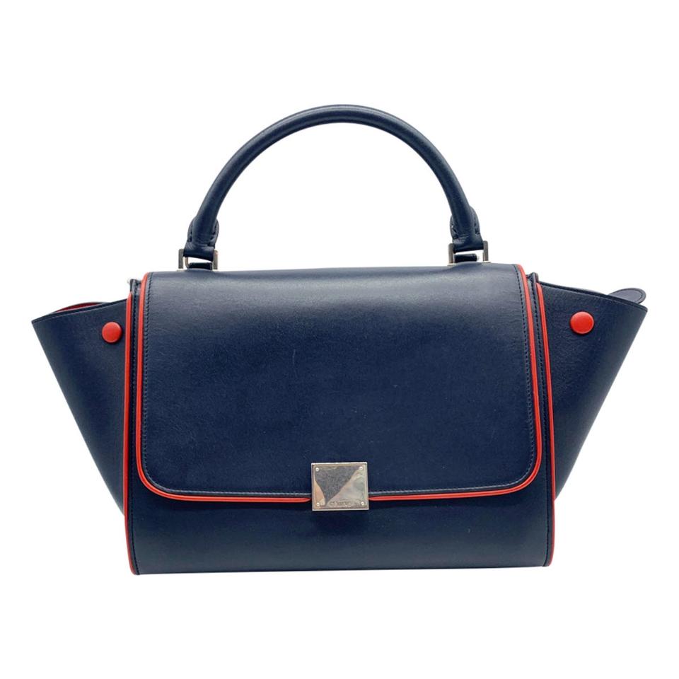 Céline Trapeze Small Calf Piping Blue Leather Shoulder Bag
