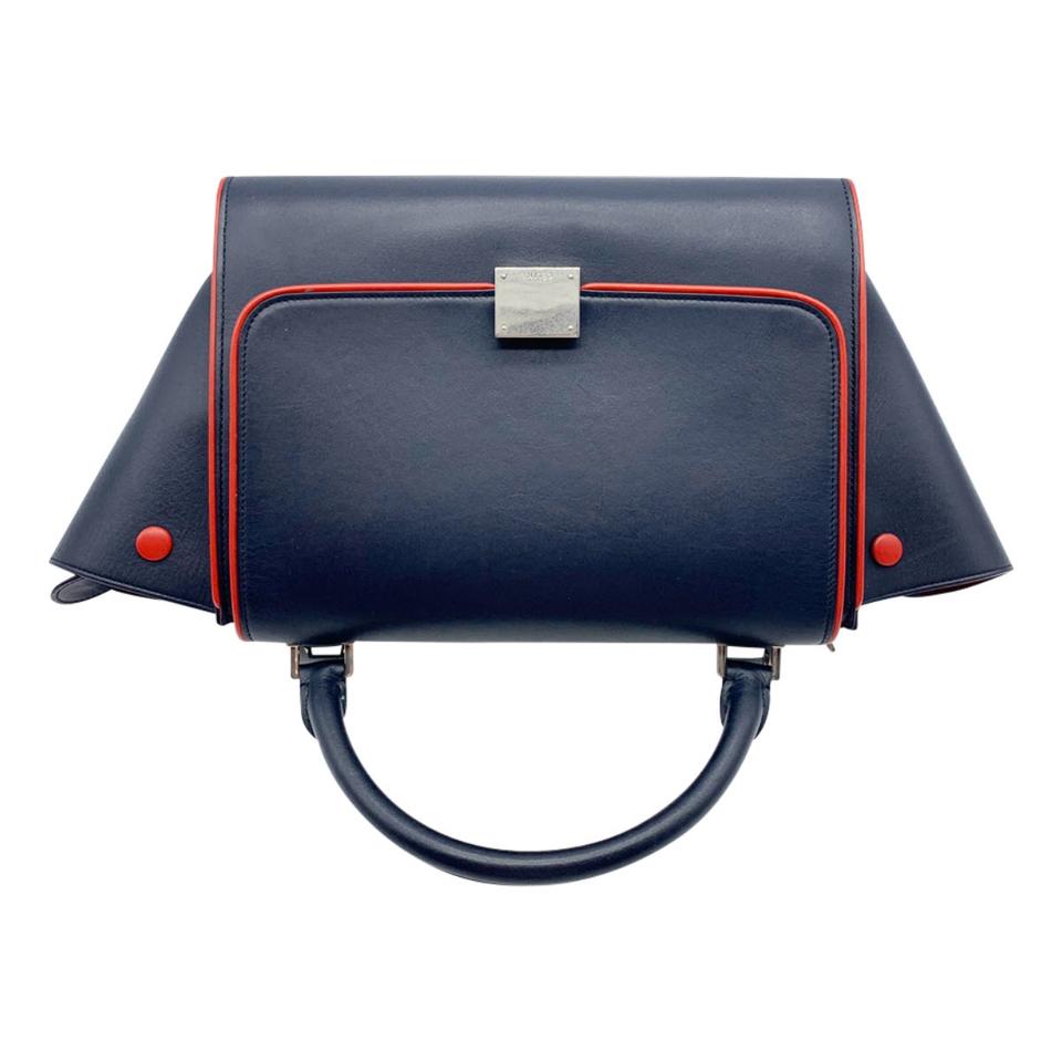 Céline Trapeze Small Calf Piping Blue Leather Shoulder Bag