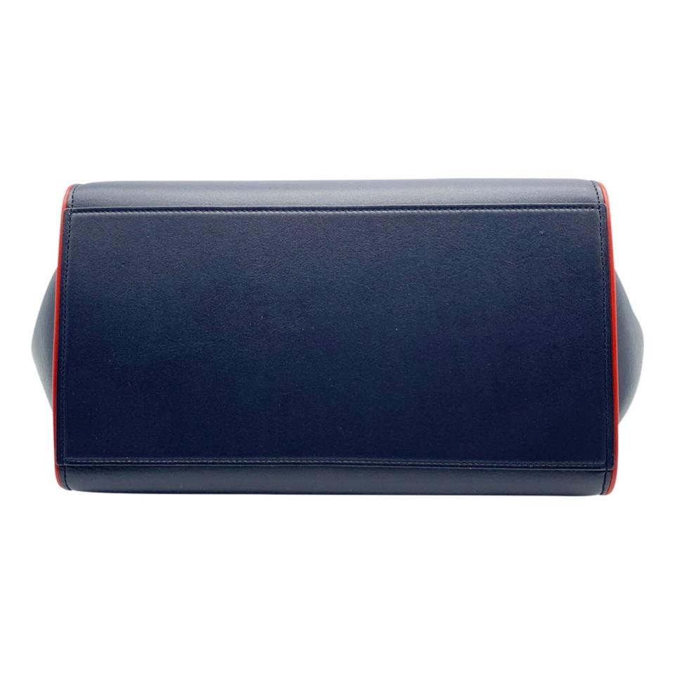 Céline Trapeze Small Calf Piping Blue Leather Shoulder Bag