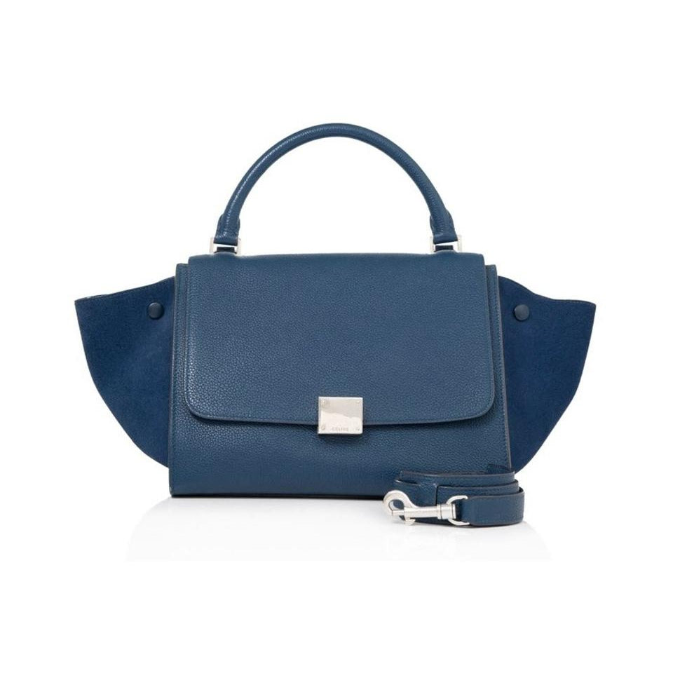 Céline Trapeze Small Grained Petrol Blue Leather Shoulder Bag