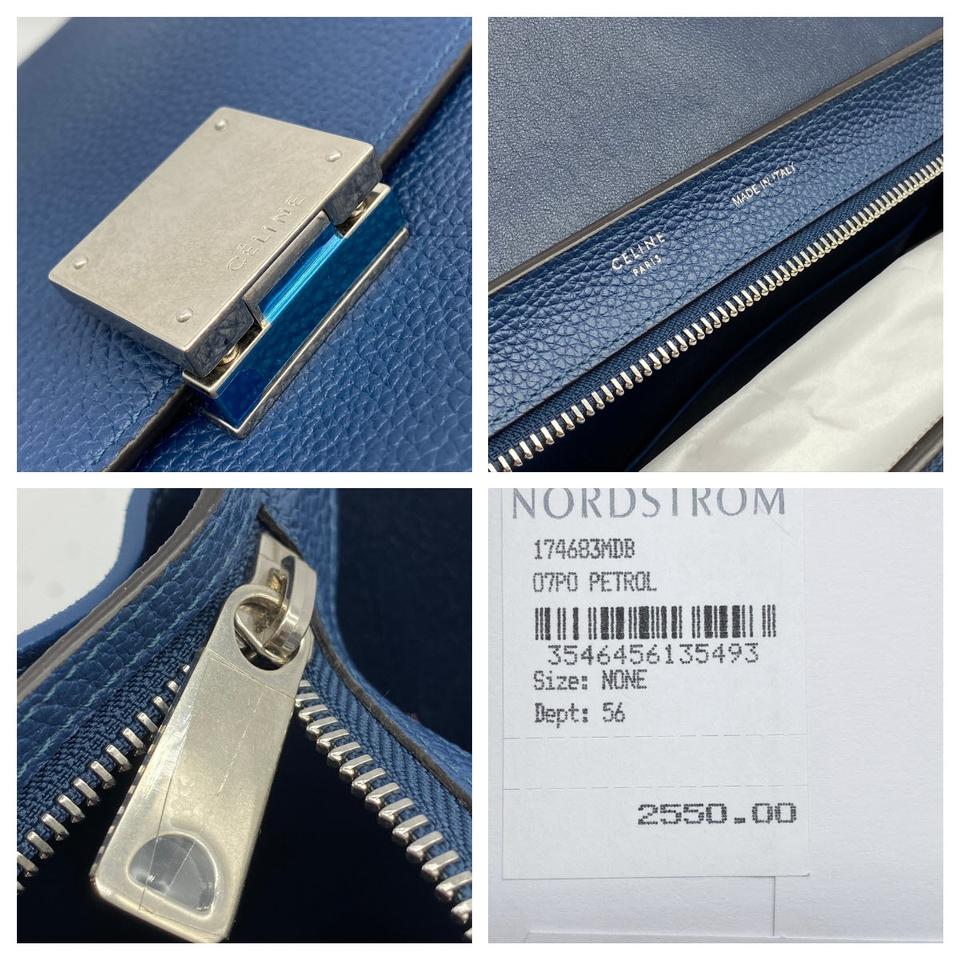 Céline Trapeze Small Grained Petrol Blue Leather Shoulder Bag