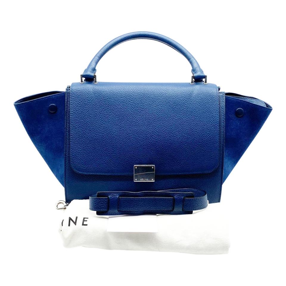 Céline Trapeze Small Grained Petrol Blue Leather Shoulder Bag