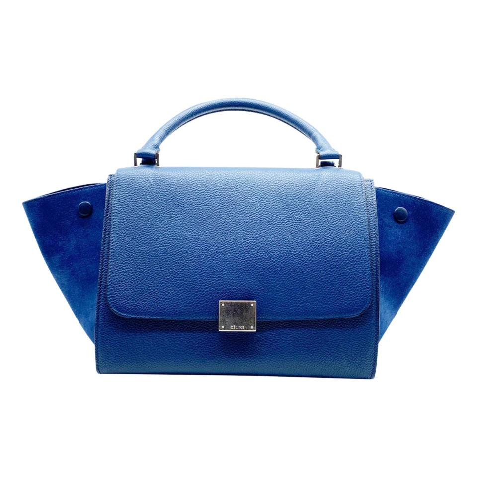 Céline Trapeze Small Grained Petrol Blue Leather Shoulder Bag