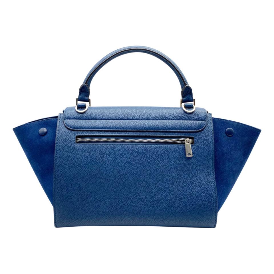 Céline Trapeze Small Grained Petrol Blue Leather Shoulder Bag